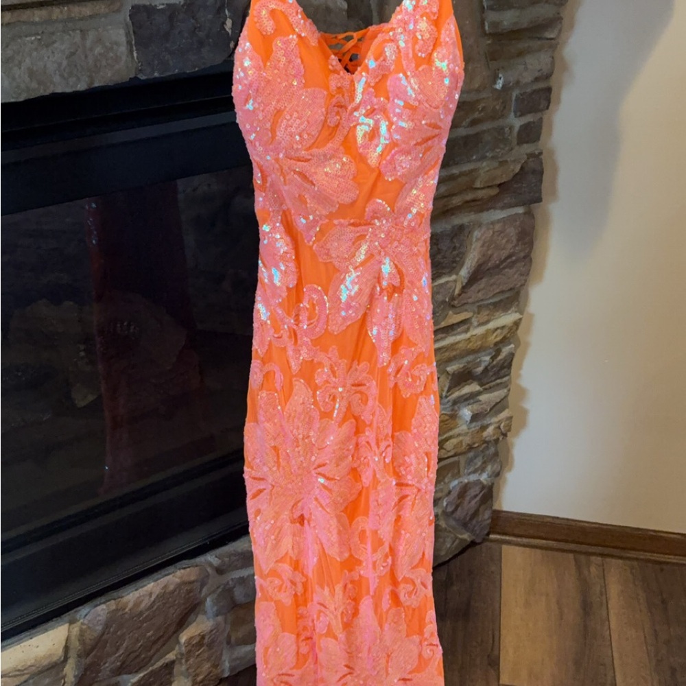 Coral Sequin Floral Evening Dress for Women